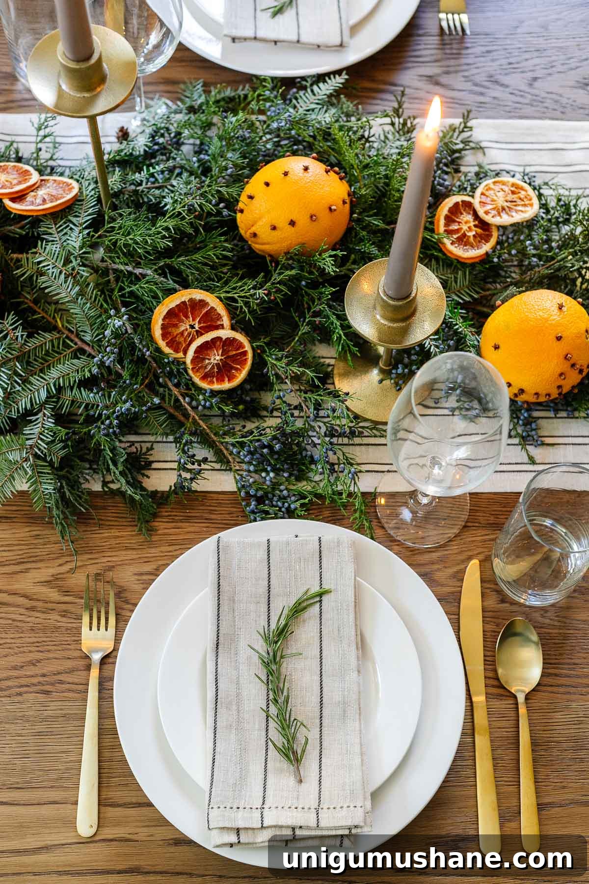 rosemary sprig Christmas place setting