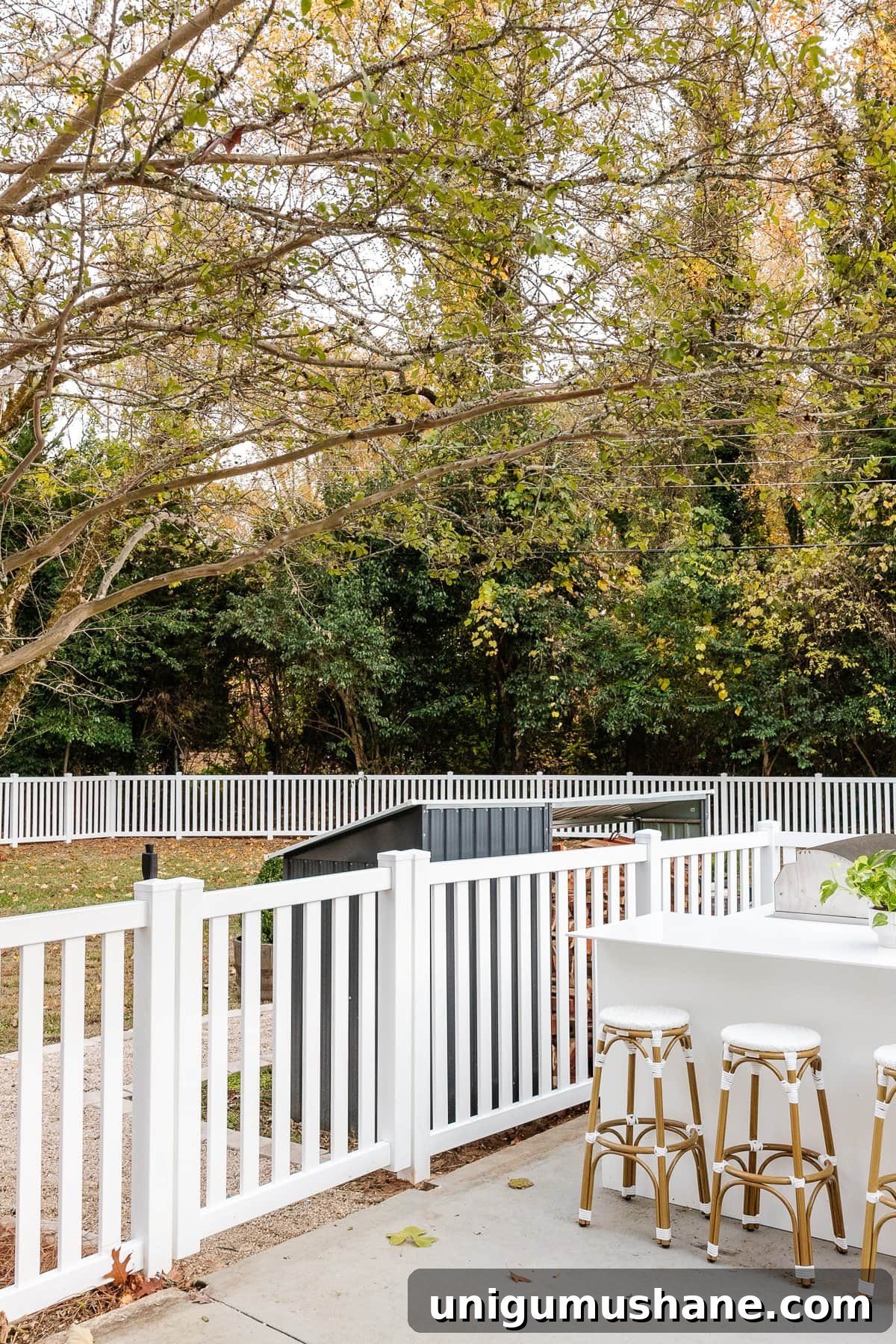 Vinyl Fence Installation: Costs, Materials, and Tips 15 backyard with new white vinyl fence installation