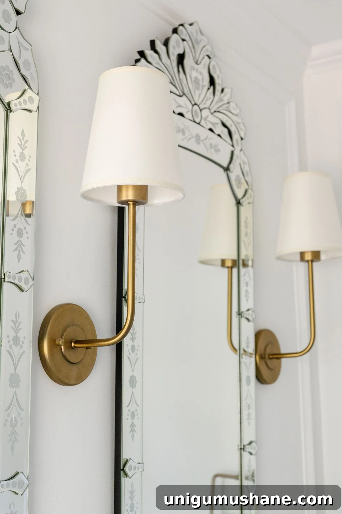 Modern-Vintage En Suite Bathroom Remodel Tour 16 shaded bathroom sconces