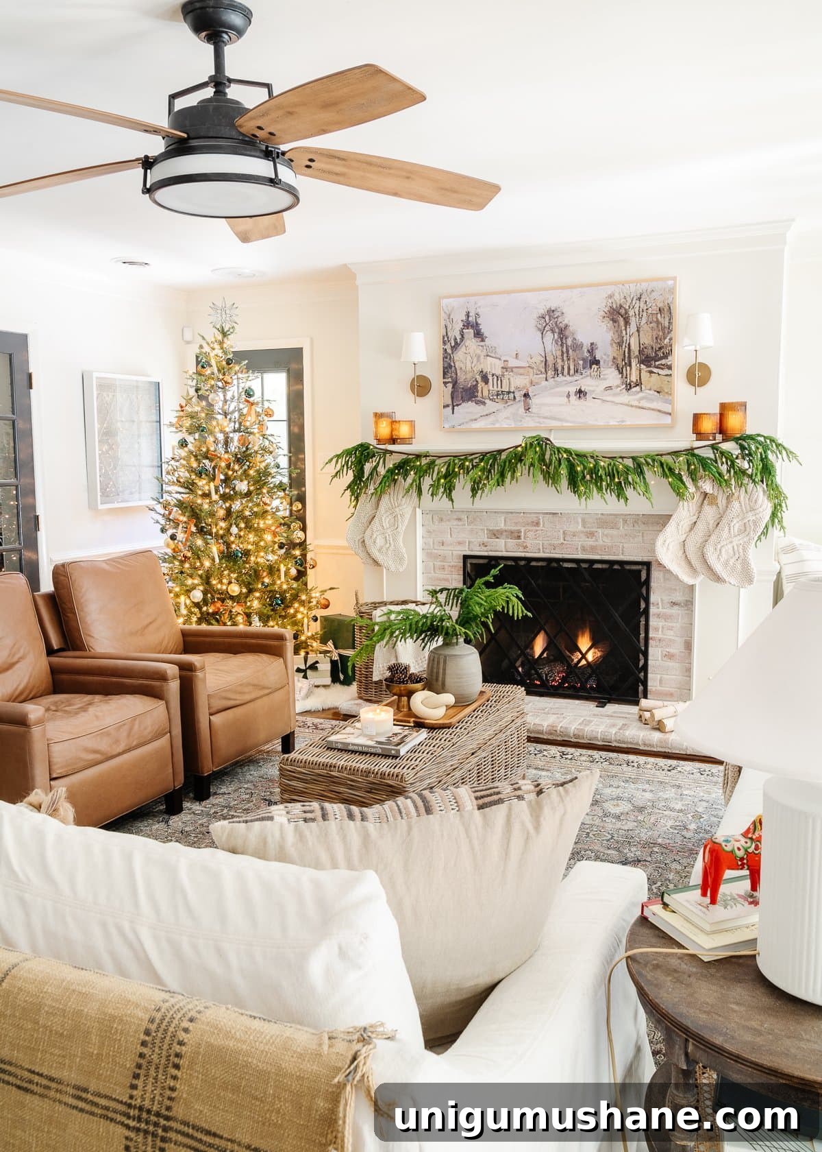 Holiday Housewalk 2021: Traditional Christmas Decorating Ideas 21 Green and copper Christmas living room decor