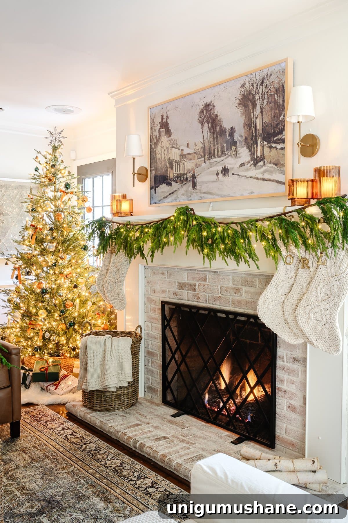 Holiday Housewalk 2021: Traditional Christmas Decorating Ideas 28 simple Christmas mantel with realistic garland and realistic tree