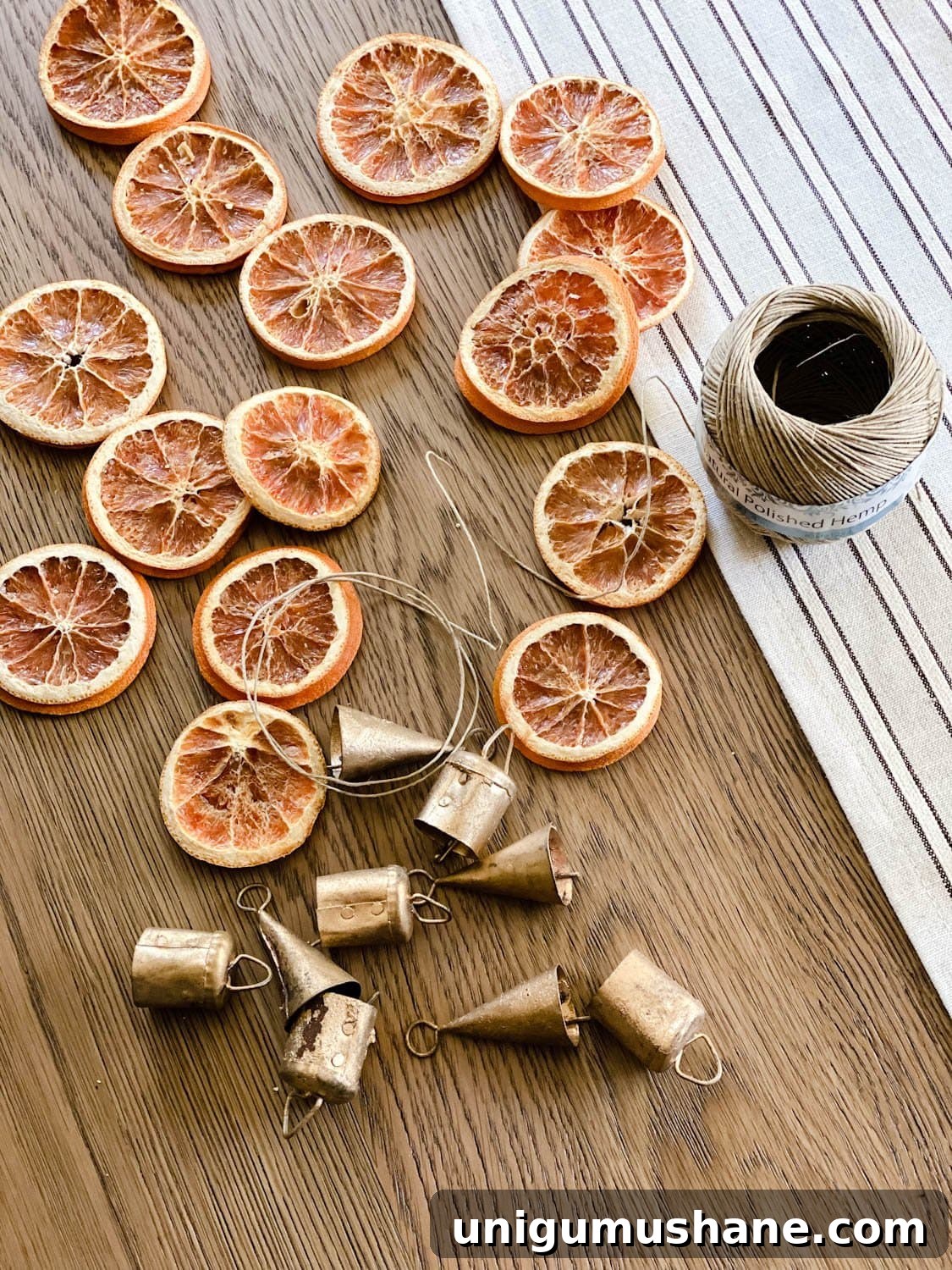 supplies used for making dried orange garland