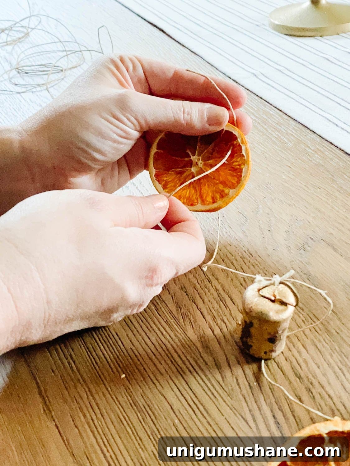 how to thread dried orange slices