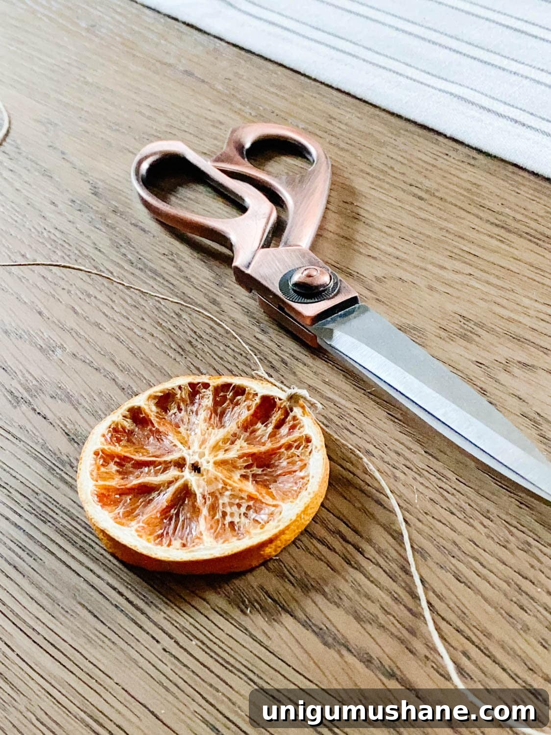 cut twine for hanging dried orange slices