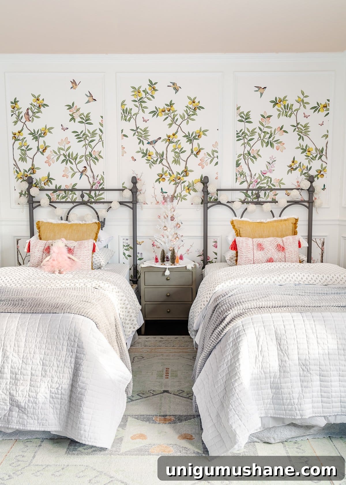 Colorful Christmas bedroom decor in a toddler's room