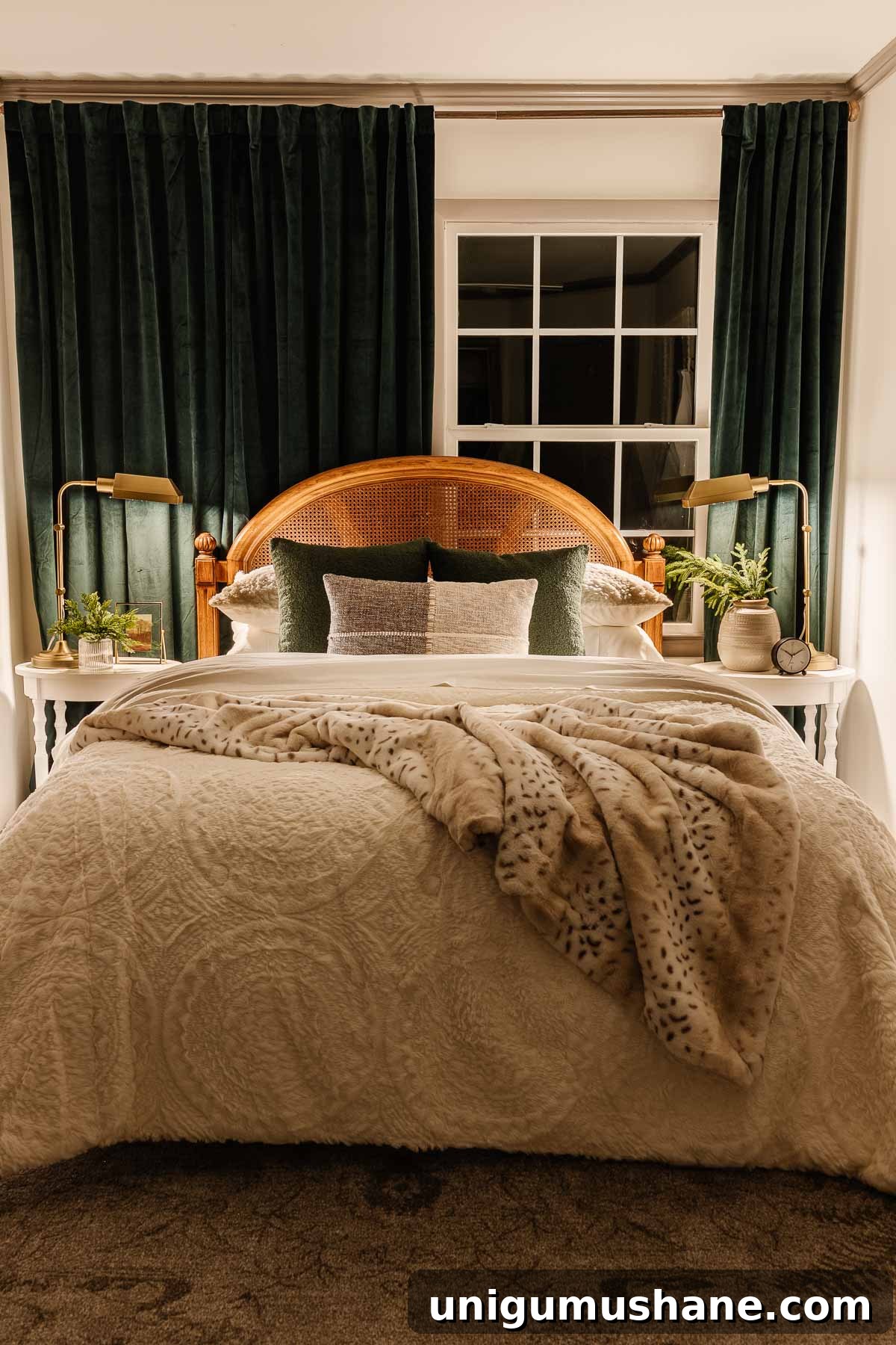 soft lamps in a bedroom at night