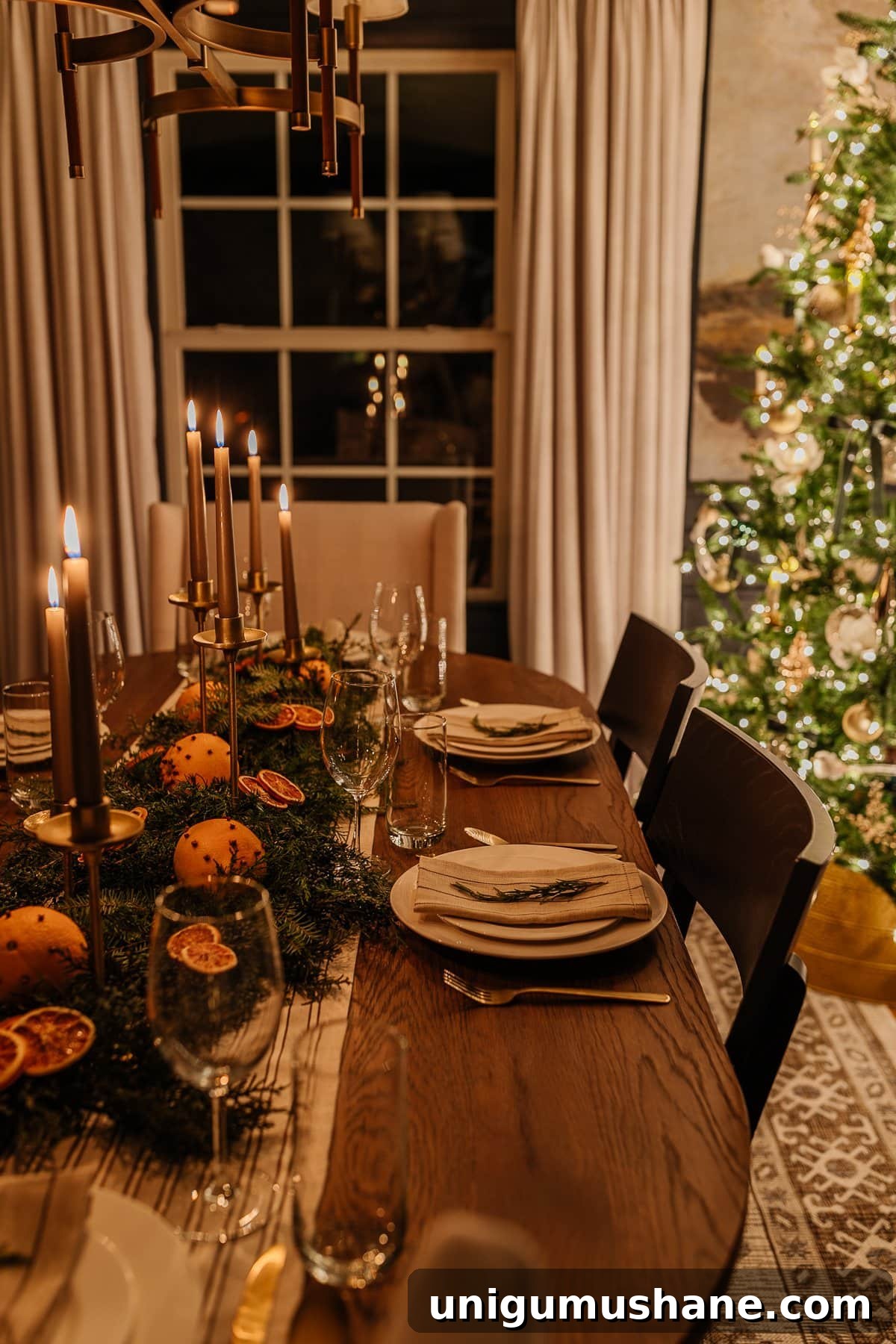 Christmas Candlelight Home Tour: Cozy Holiday Decor Ideas 12 Christmas dining room table decor at night