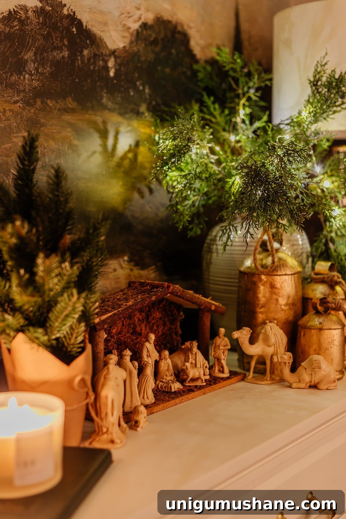 Christmas Candlelight Home Tour: Cozy Holiday Decor Ideas 14 Christmas nativity scene at night