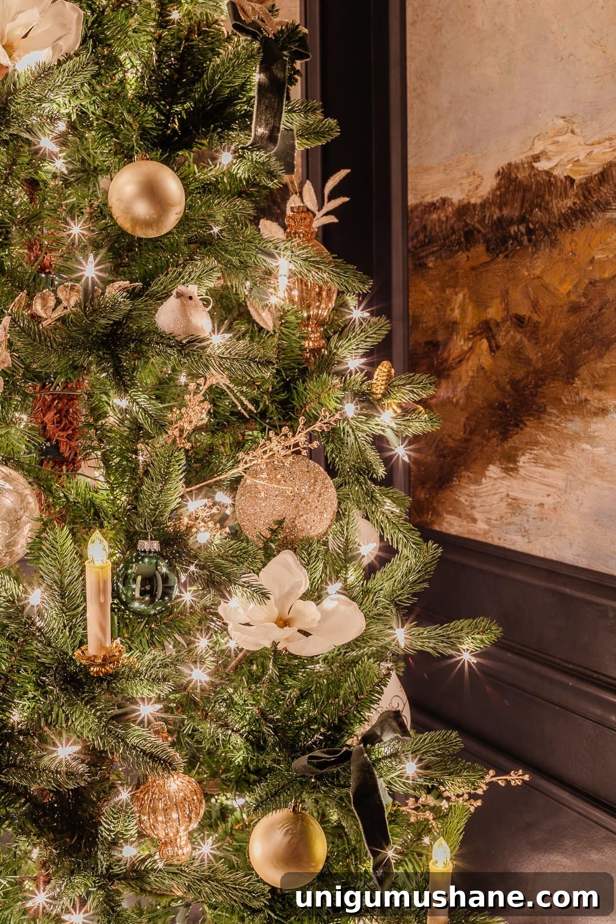 Christmas Candlelight Home Tour: Cozy Holiday Decor Ideas 16 Christmas tree in dining room at night