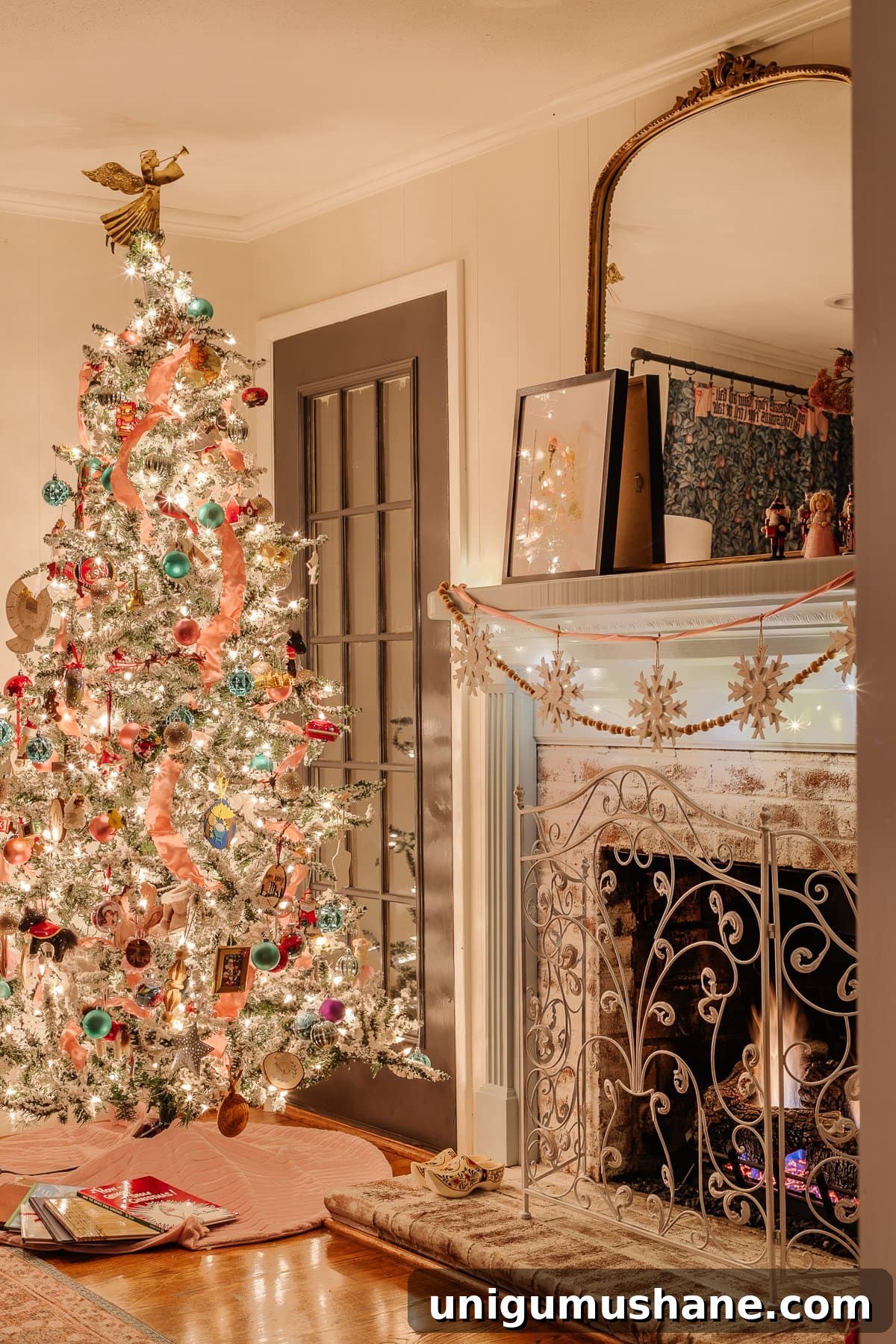 Christmas Candlelight Home Tour: Cozy Holiday Decor Ideas 20 Christmas playroom with tree and mantel at night