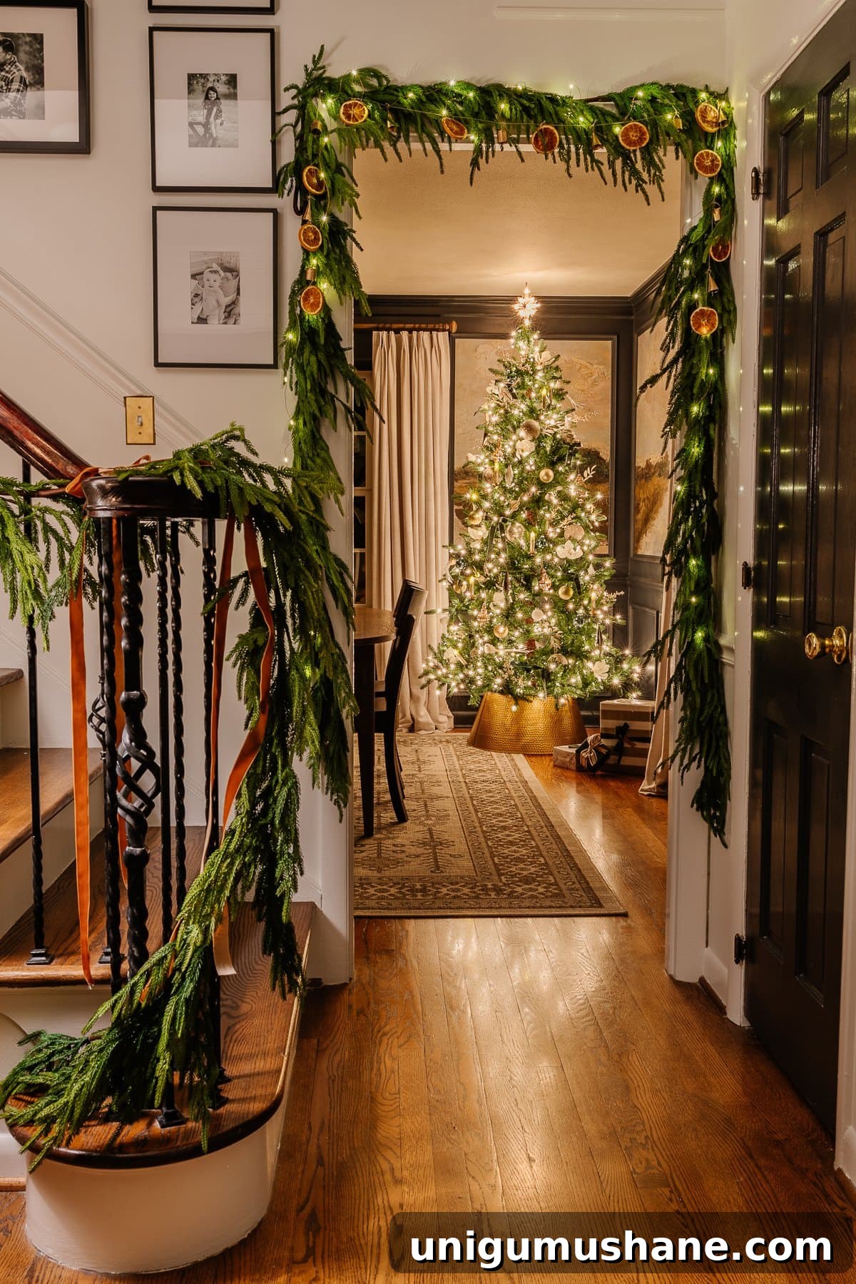 Christmas Candlelight Home Tour: Cozy Holiday Decor Ideas 7 Christmas candlelight doorway from stairs leading into dining room