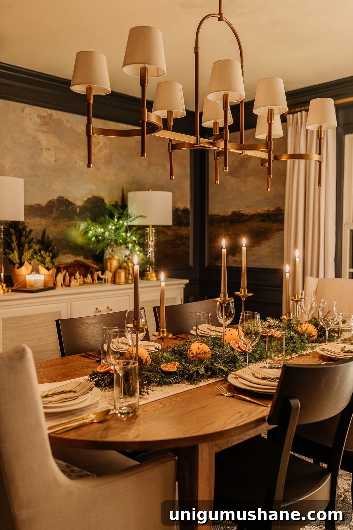 Christmas Candlelight Home Tour: Cozy Holiday Decor Ideas 9 Christmas night table decor in dining room
