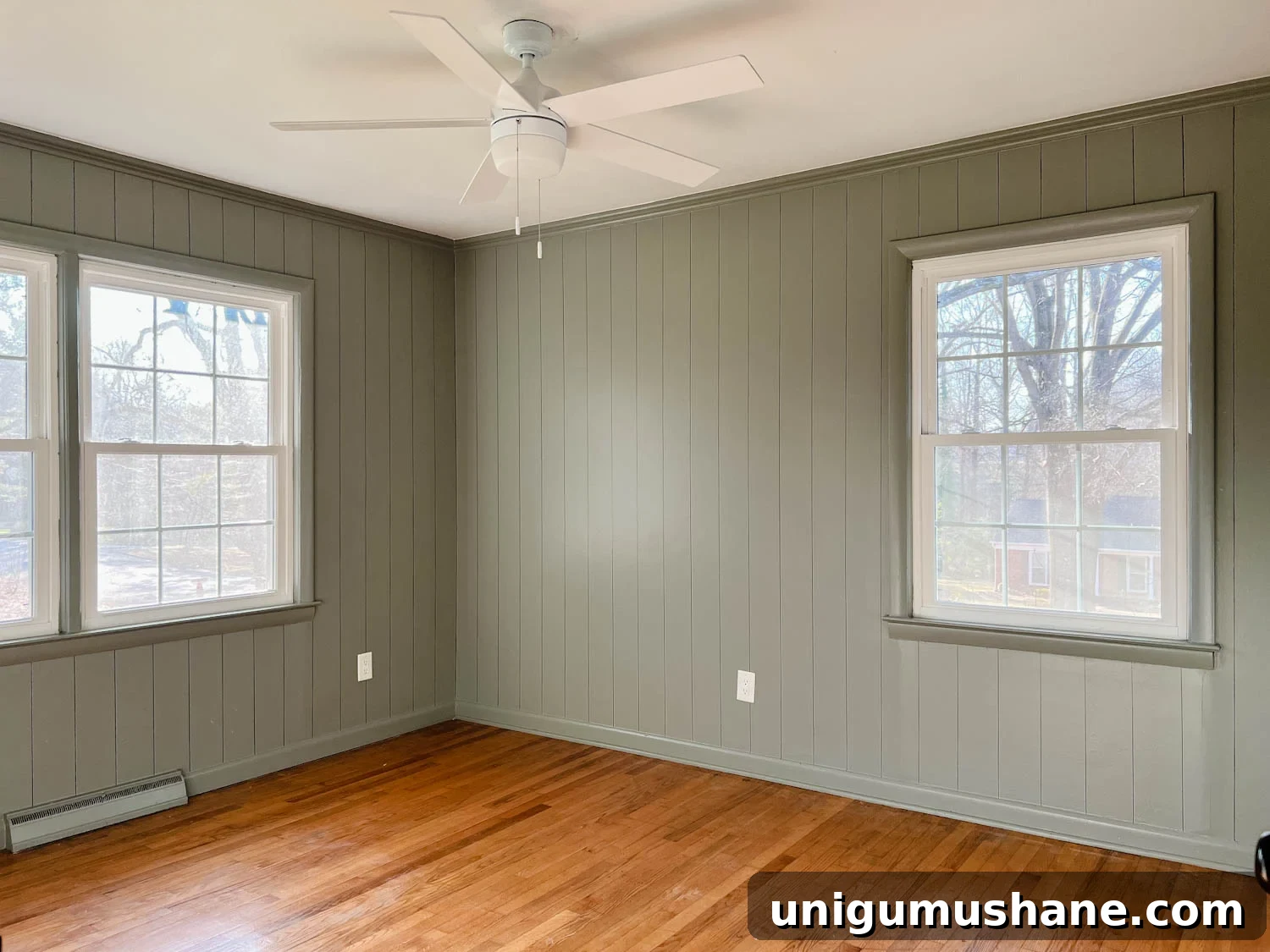 DIY Faux Wall Planking: Transform a Room for $20 2 DIY faux wall planking in a bedroom using a Sharpie paint pen painted Sherwin Williams Evergreen Fog