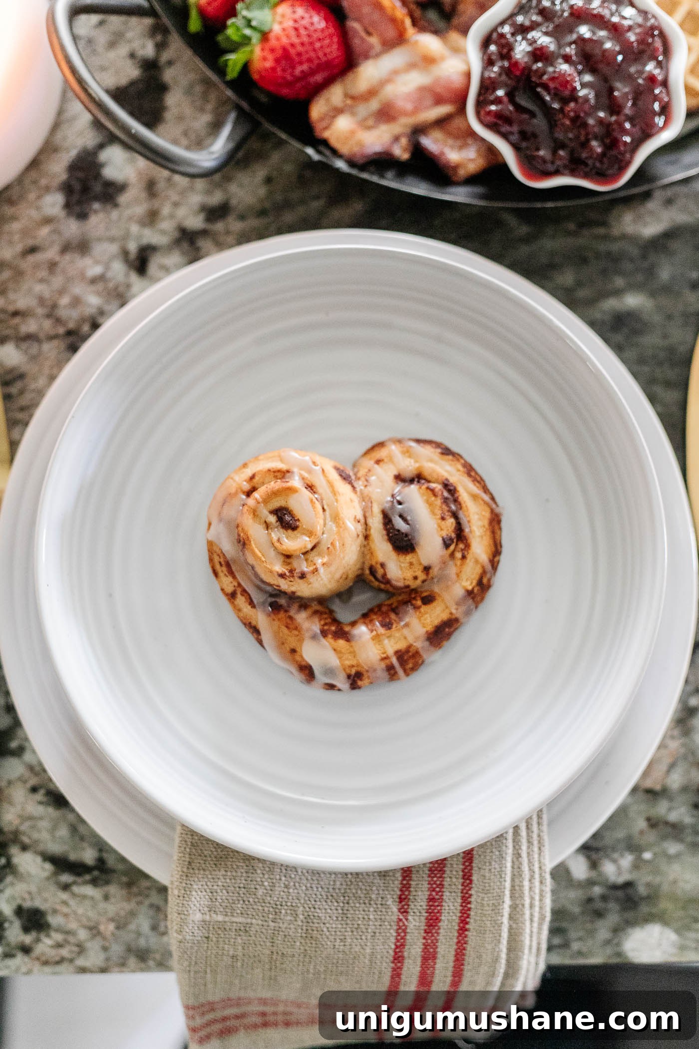 Valentine's Day Breakfast Charcuterie Board for Two 8 Valentine's Day breakfast heart shaped cinnamon rolls