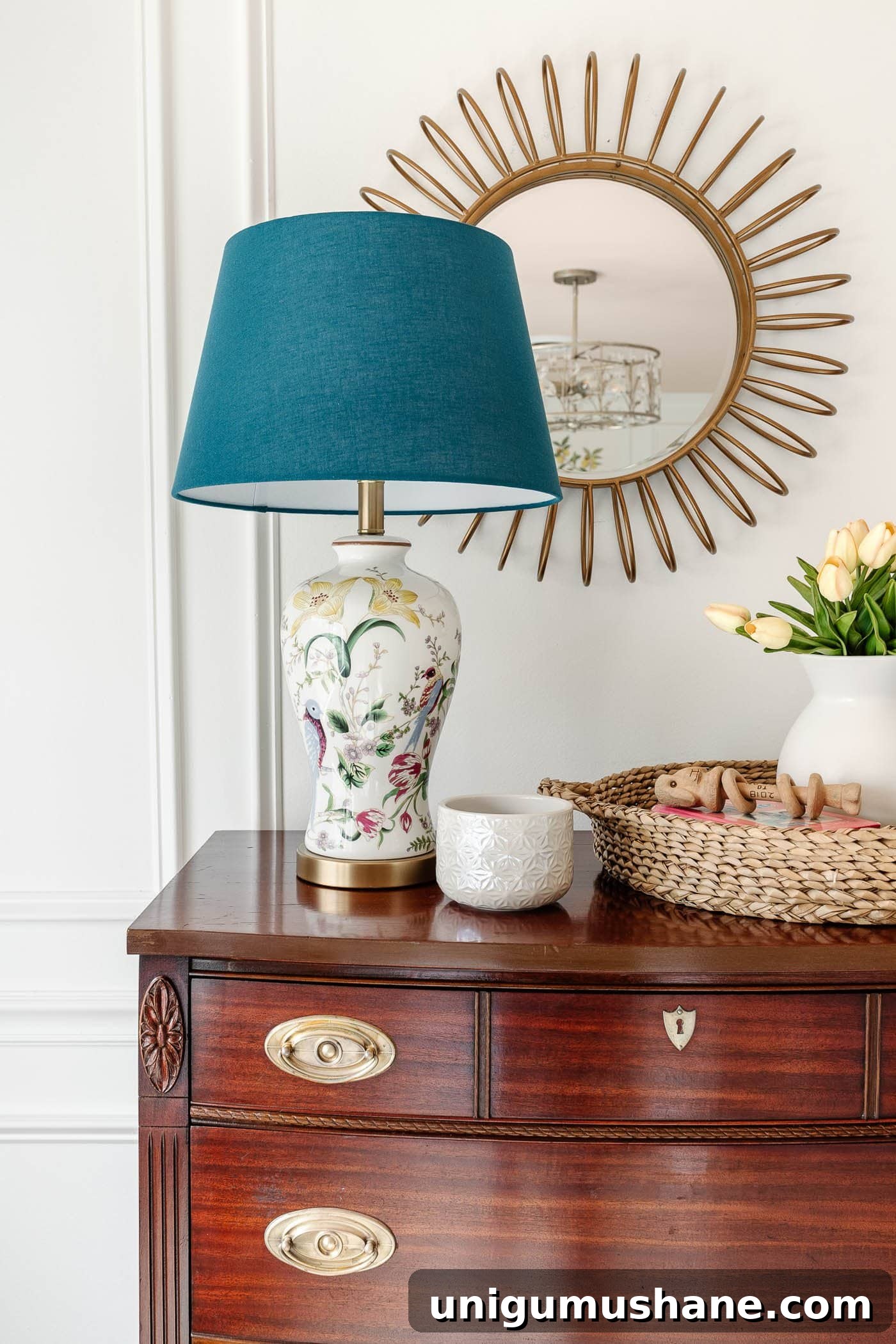 Clean and Restore Wood Furniture to Look Like New 4 wood chest of drawers after cleaning with chinoiserie lamp