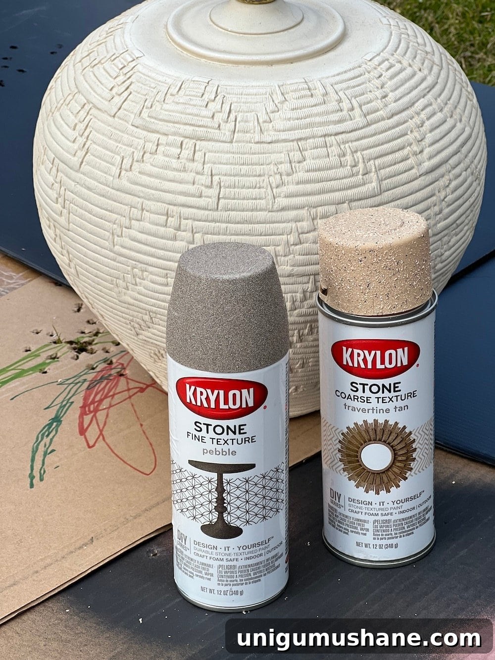 Transform Rustic Table Lamps into Affordable Designer Dupes 5 making a rustic table lamp designer dupe using stone textured spray paint