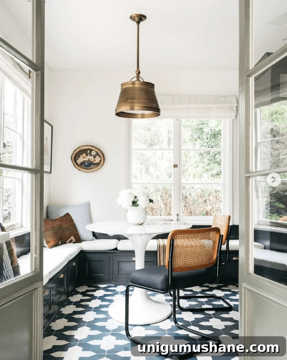 Breakfast Nook Design Ideas and Our Kitchen Phase 1 Inspiration 26 Create Whimsy with a Patterned Floor in a Dining Area