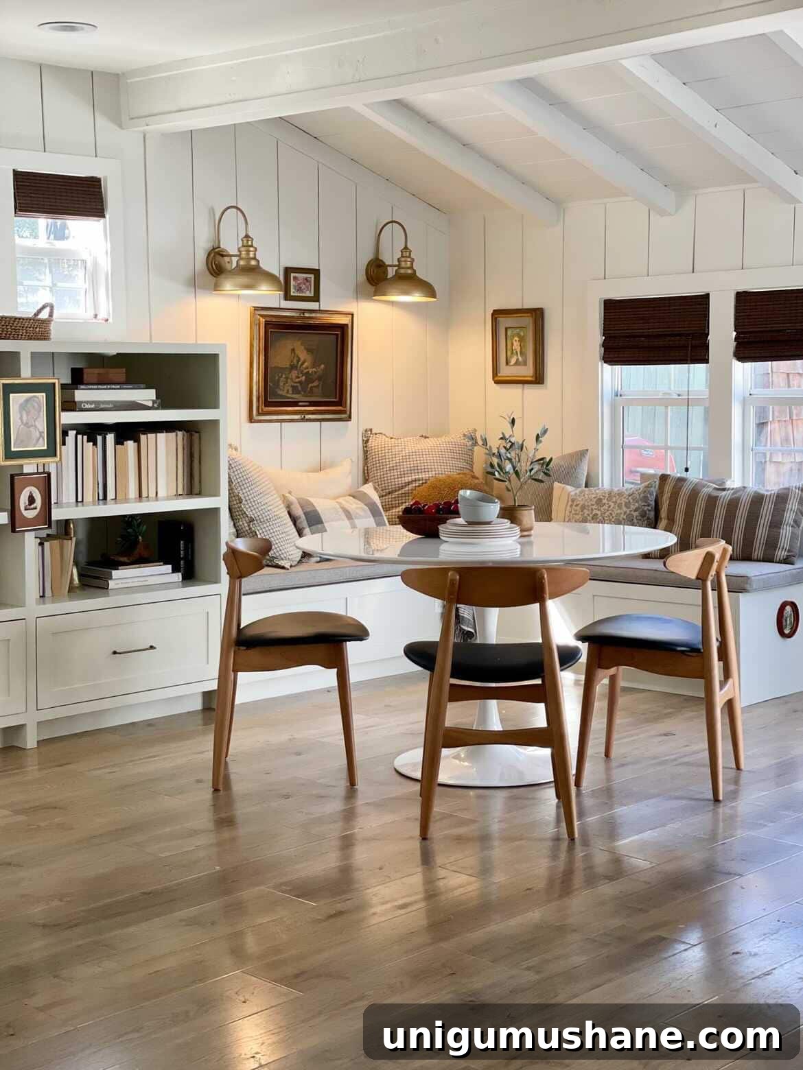 Breakfast Nook Design Ideas and Our Kitchen Phase 1 Inspiration 28 Nestle a Built In Bench Next to a Bookshelf