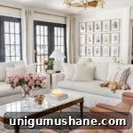 Favorite Fandeliers (Fan Chandeliers) We Own and Love 8 gold spray painted chandelier fan in a living room with white walls and black French doors