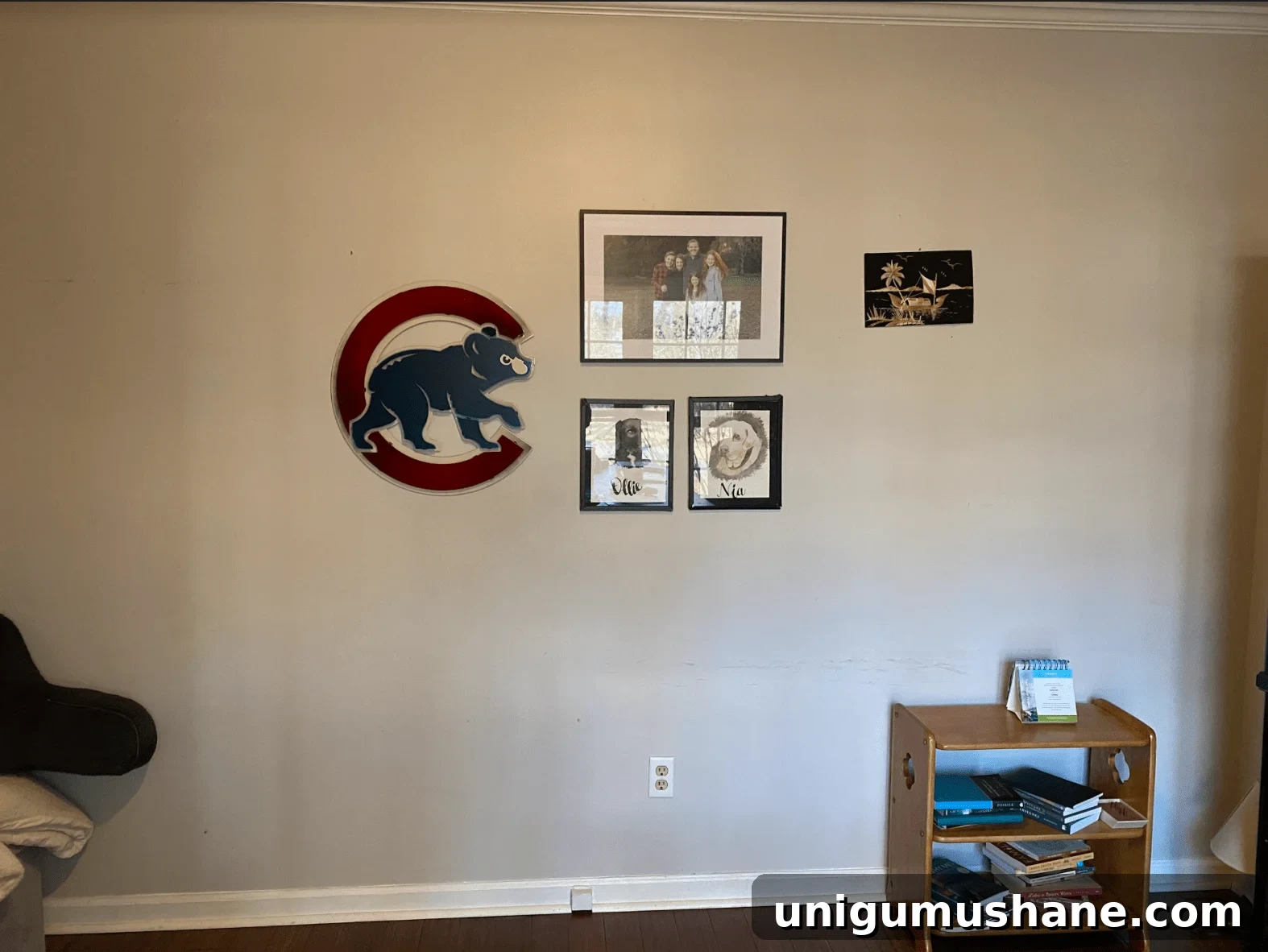 home office gallery wall before