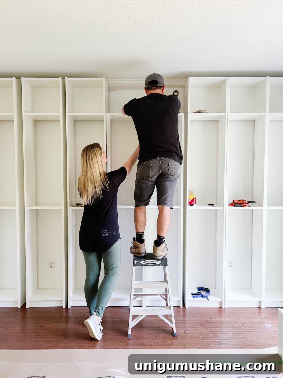 Convert IKEA Billy Bookcases into Built-In Bookshelves 3 assembling IKEA Billy bookcases
