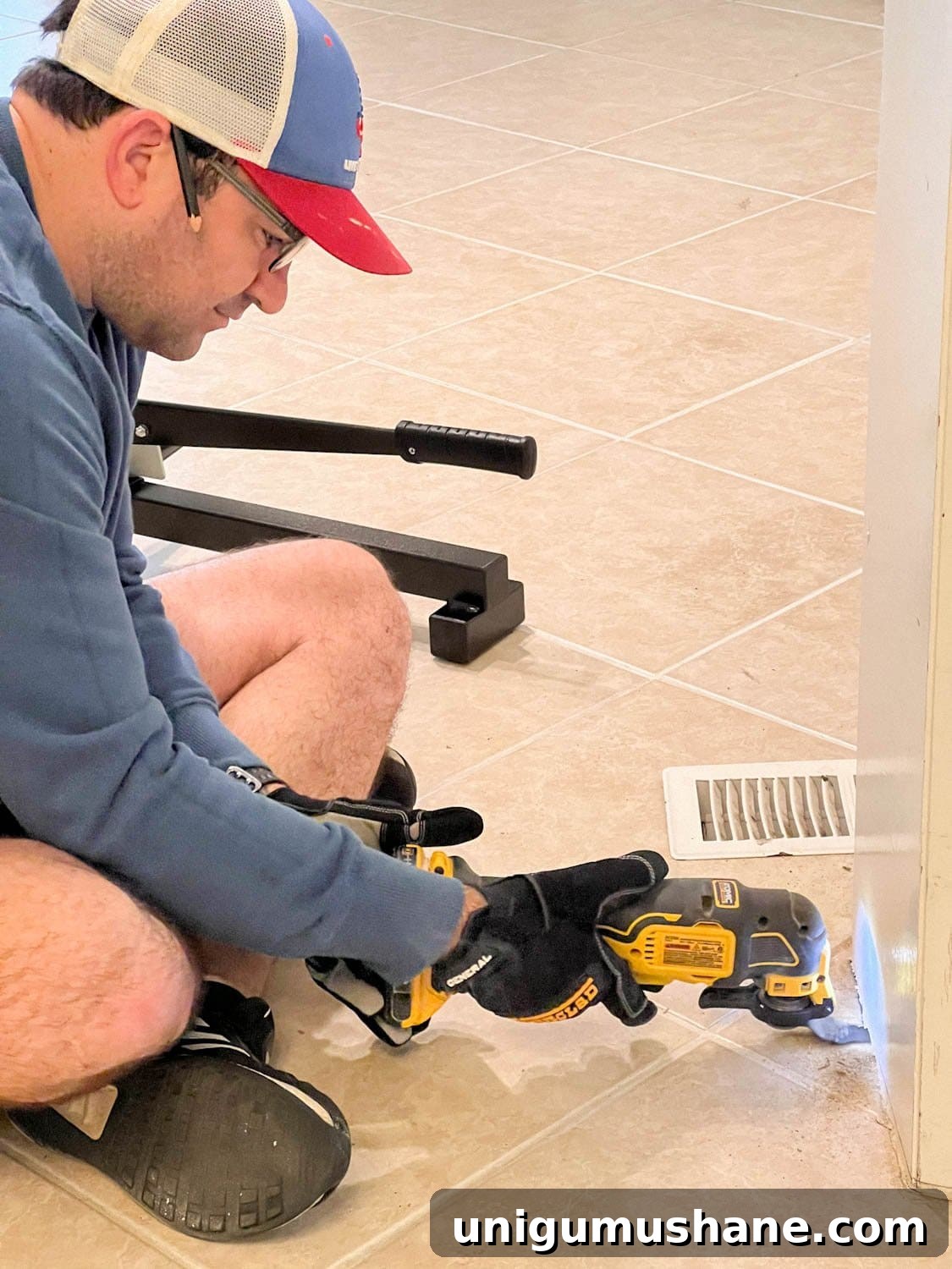undercutting door jambs with oscillating tool to fit LVP flooring