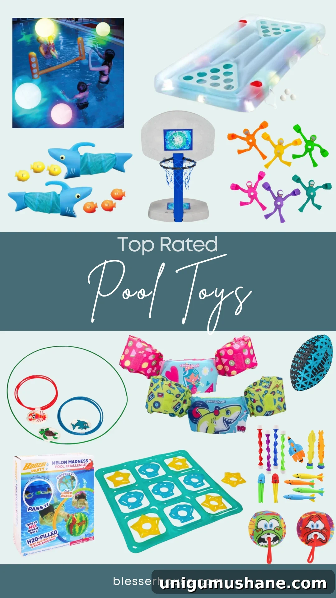 Must-Have Pool Toys for Kids and Adults This Summer 3 collage of the best pool toys for kids and adults