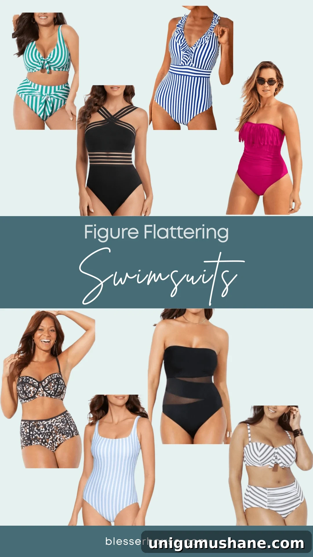Must-Have Pool Toys for Kids and Adults This Summer 21 collage of figure flattering women's swimsuits