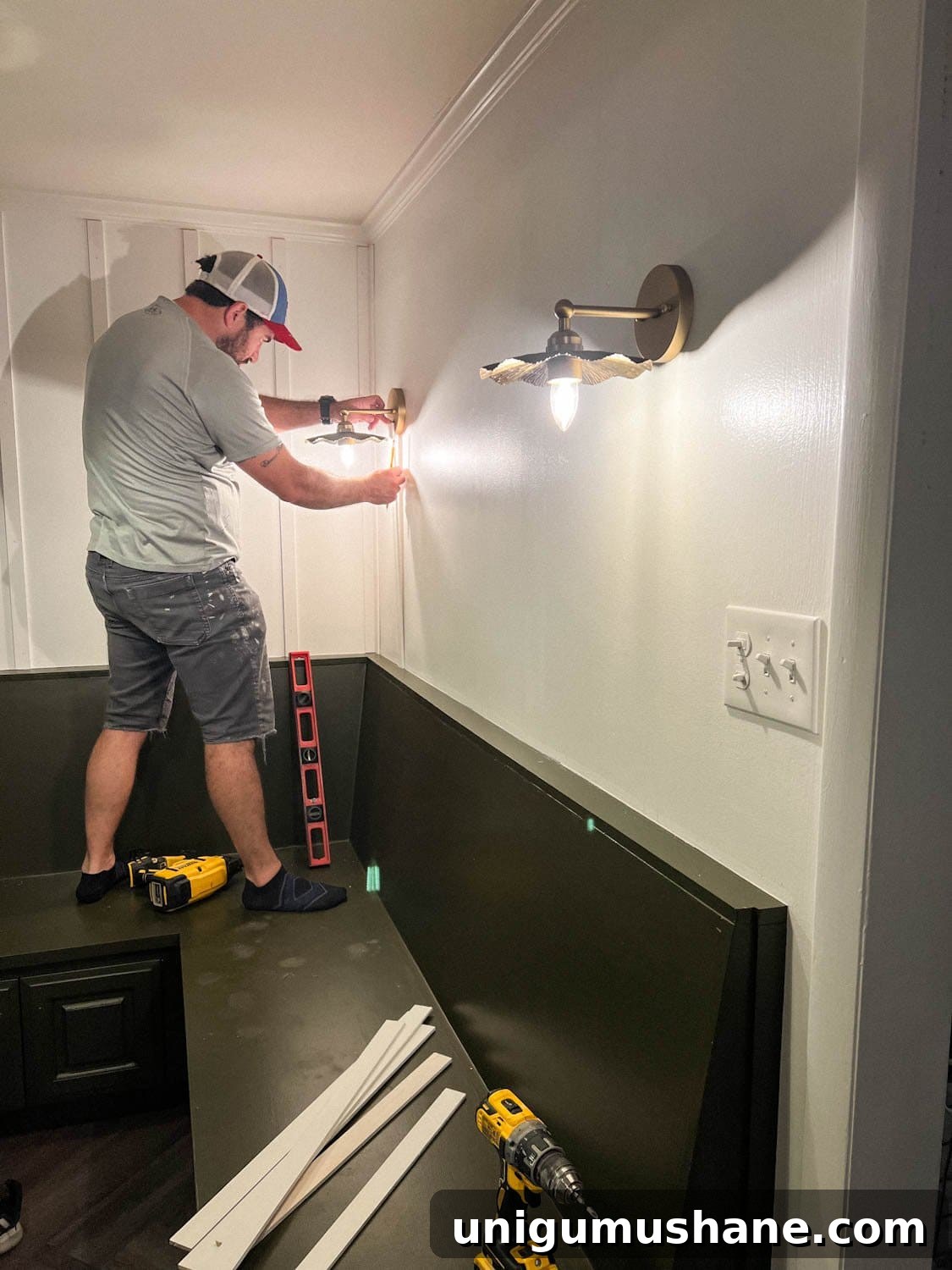 installing lattice strips for wall molding by dry fitting