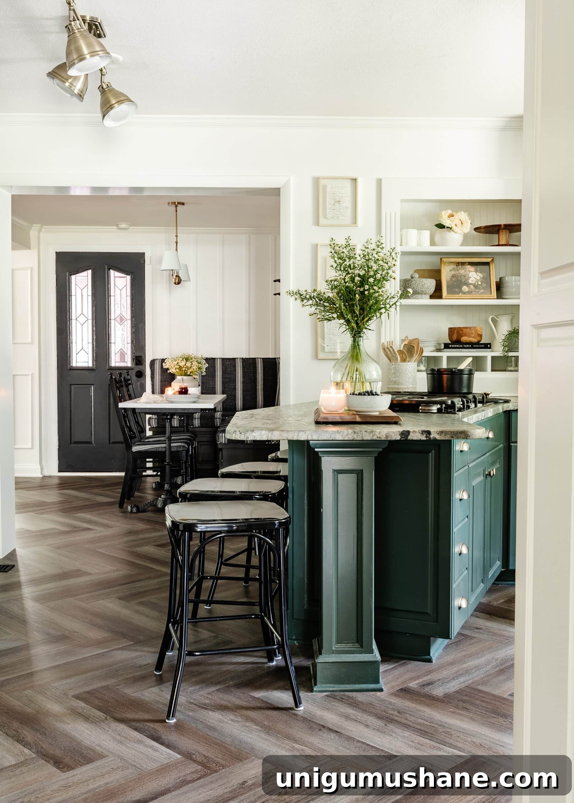 herringbone floors in a kitchen