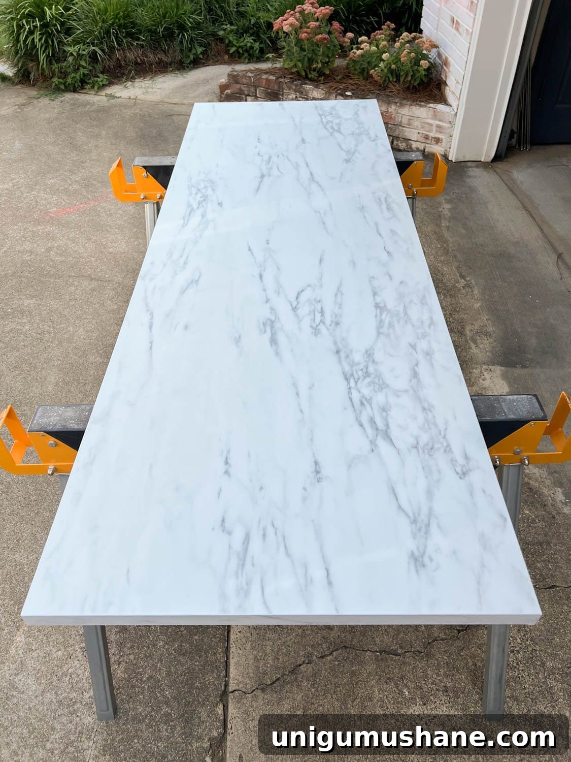 laminate faux marble countertop on saw horses