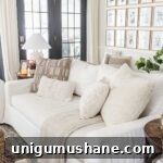 Fall Pillows That Transition Seamlessly Through Every Season 11 neutral throw pillows on a sofa in a living room with fall decor