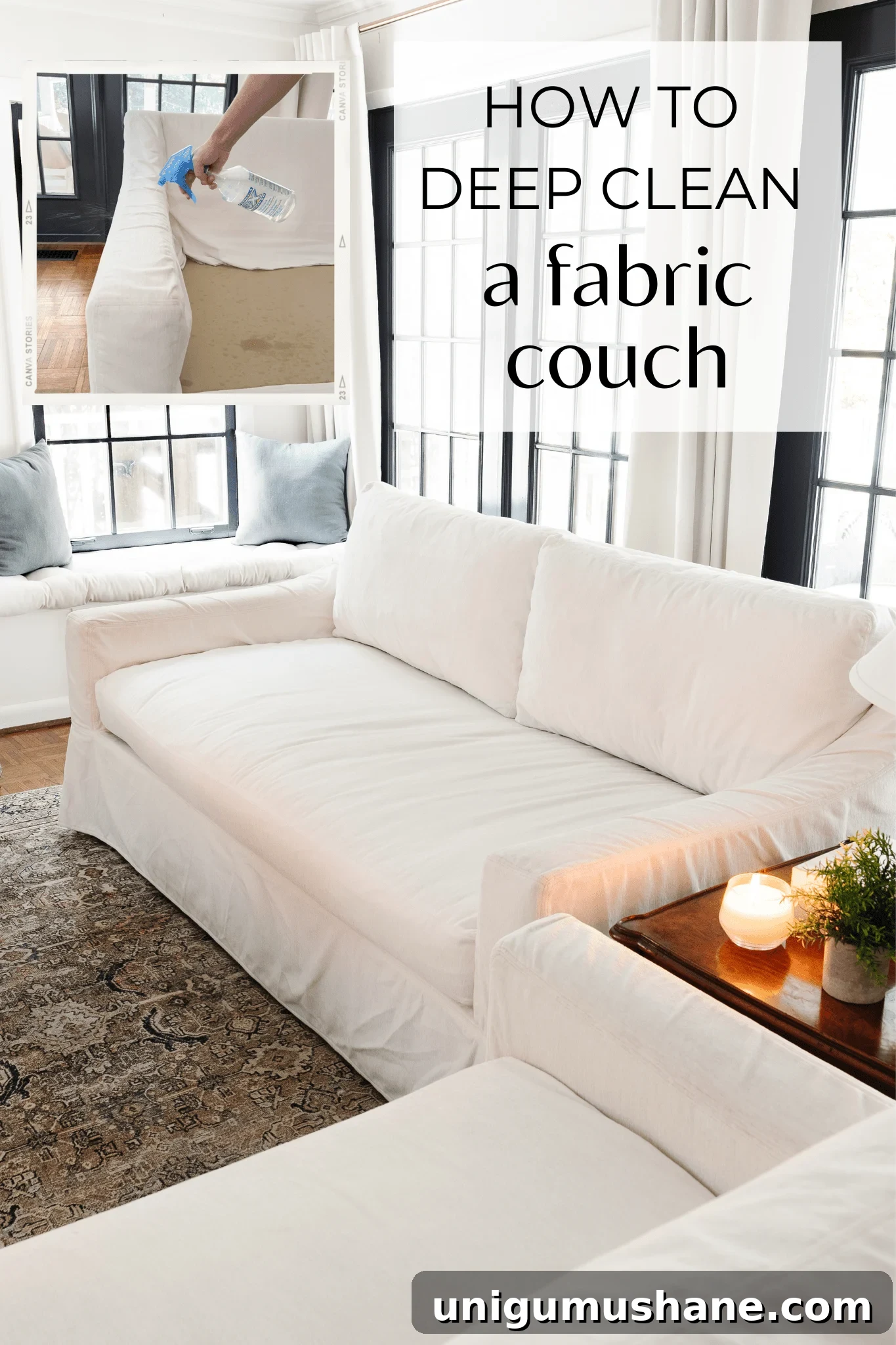 How to clean a couch with fabric in 7 steps + a DIY sofa cleaning solution to make upholstery bright and fresh.
