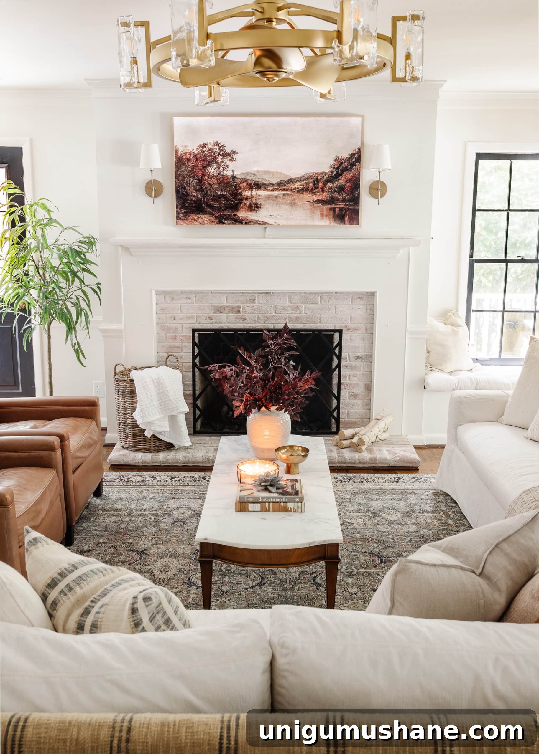 Budget Fall Living Room Decor Ideas That Save Time 3 fall living room decorating ideas using soft lighting, fall art, fall leaves, and neutral pillows