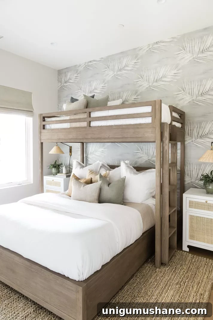 Space-Saving Bunk Bed Ideas for Small Bedrooms 13 coastal style shared bedroom with twin over full bunk beds for 3 people