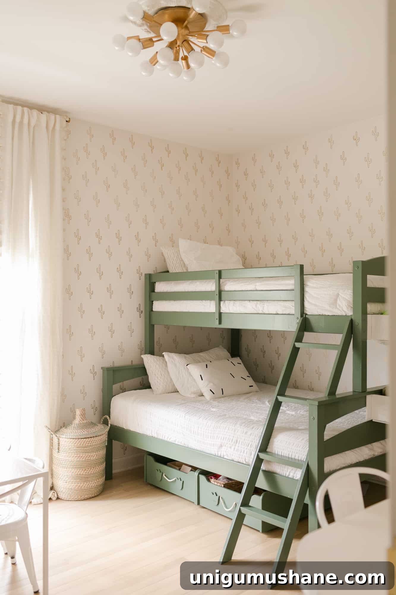 Space-Saving Bunk Bed Ideas for Small Bedrooms 5 gender neutral shared bedroom with twin over full bunk painted green
