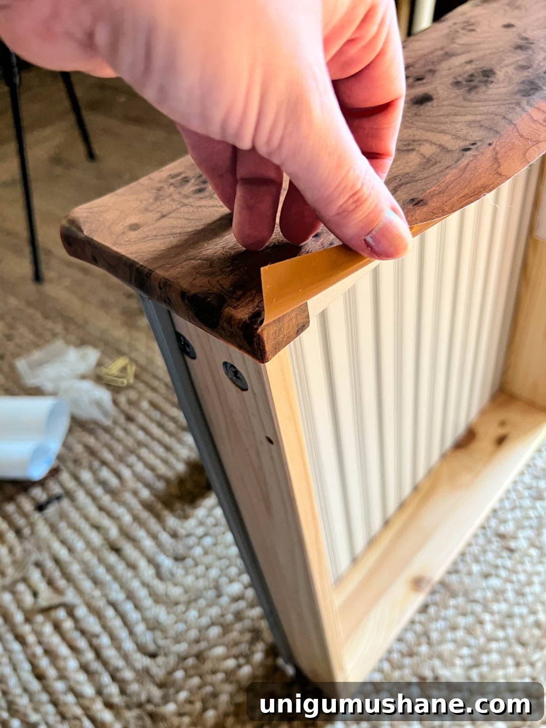 Transform an IKEA Dresser with Burl Wood Contact Paper 11 wrapping a dresser drawer with burl wood contact paper