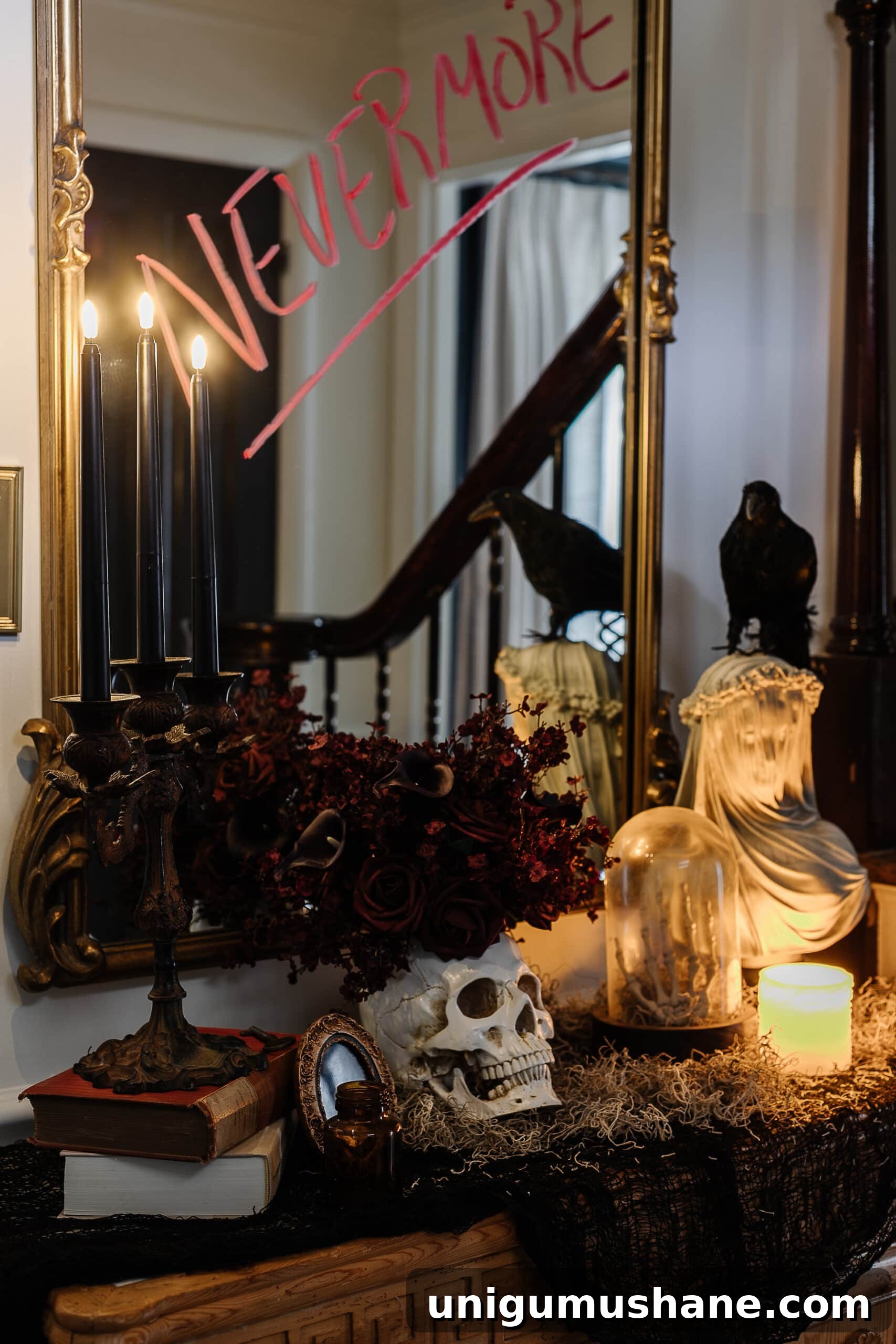 DIY Haunted House Entryway Ideas for Halloween 12 haunted house halloween decor on entryway table