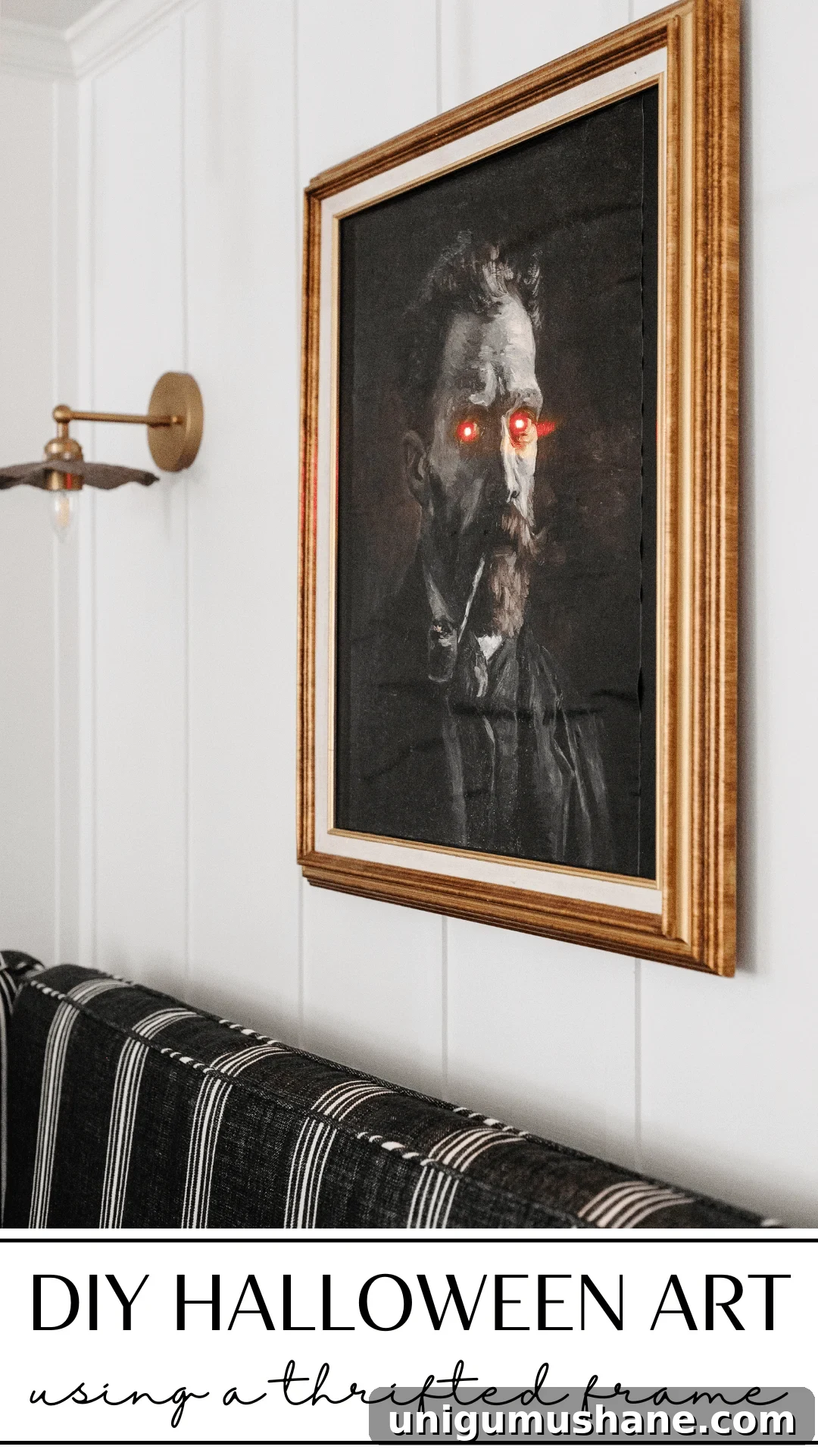 DIY Spooky Halloween Decor Using a Thrifted Picture Frame 2 DIY creepy Halloween art in a thrift store frame with glowing eyes