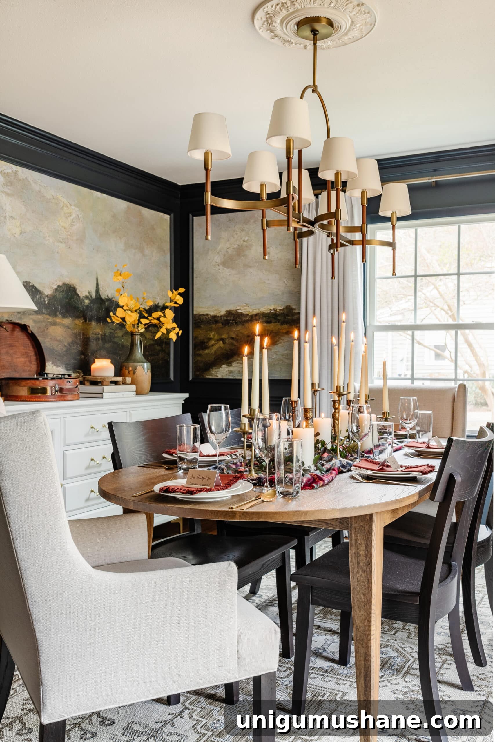 DIY Thanksgiving Centerpiece from Thrifted Finds 12 navy blue dining room with Thanksgiving decor