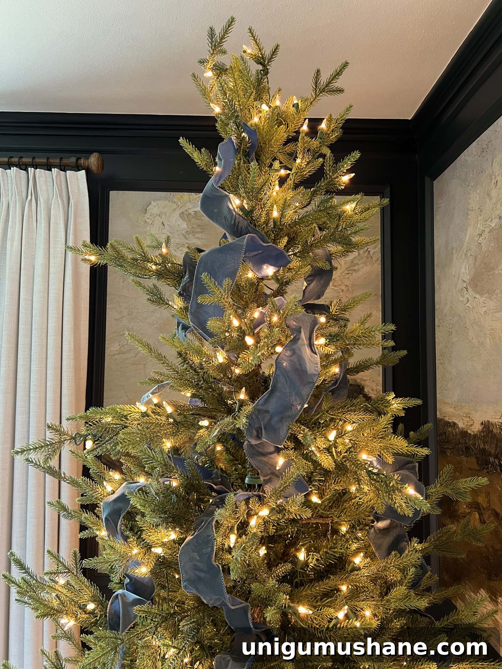 How to Add Ribbon Decorations to Your Christmas Tree 14 vintage tree ribbon in antique blue