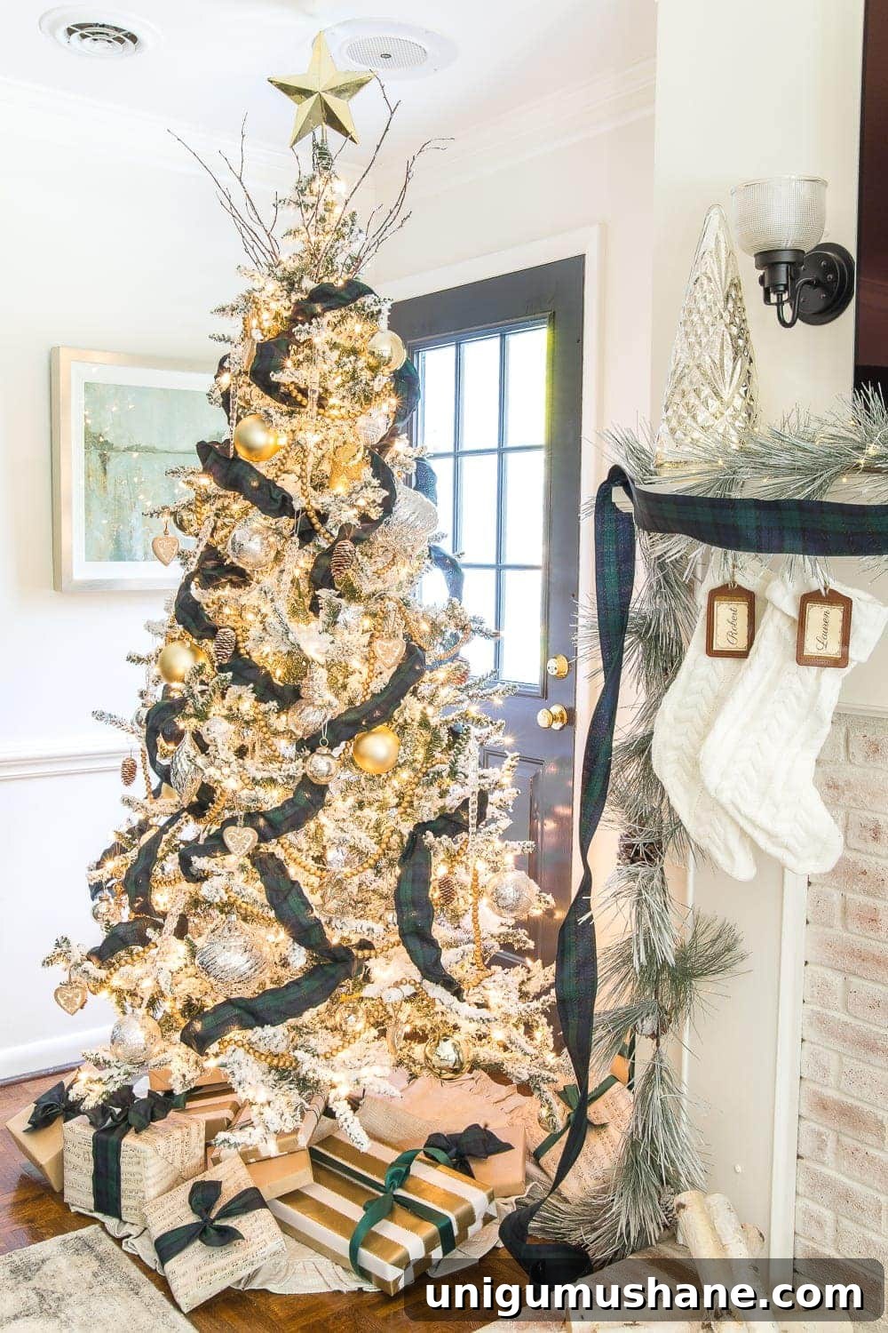 How to Add Ribbon Decorations to Your Christmas Tree 22 christmas tree ribbon decorations in a cascading pattern with black watch tartan plaid