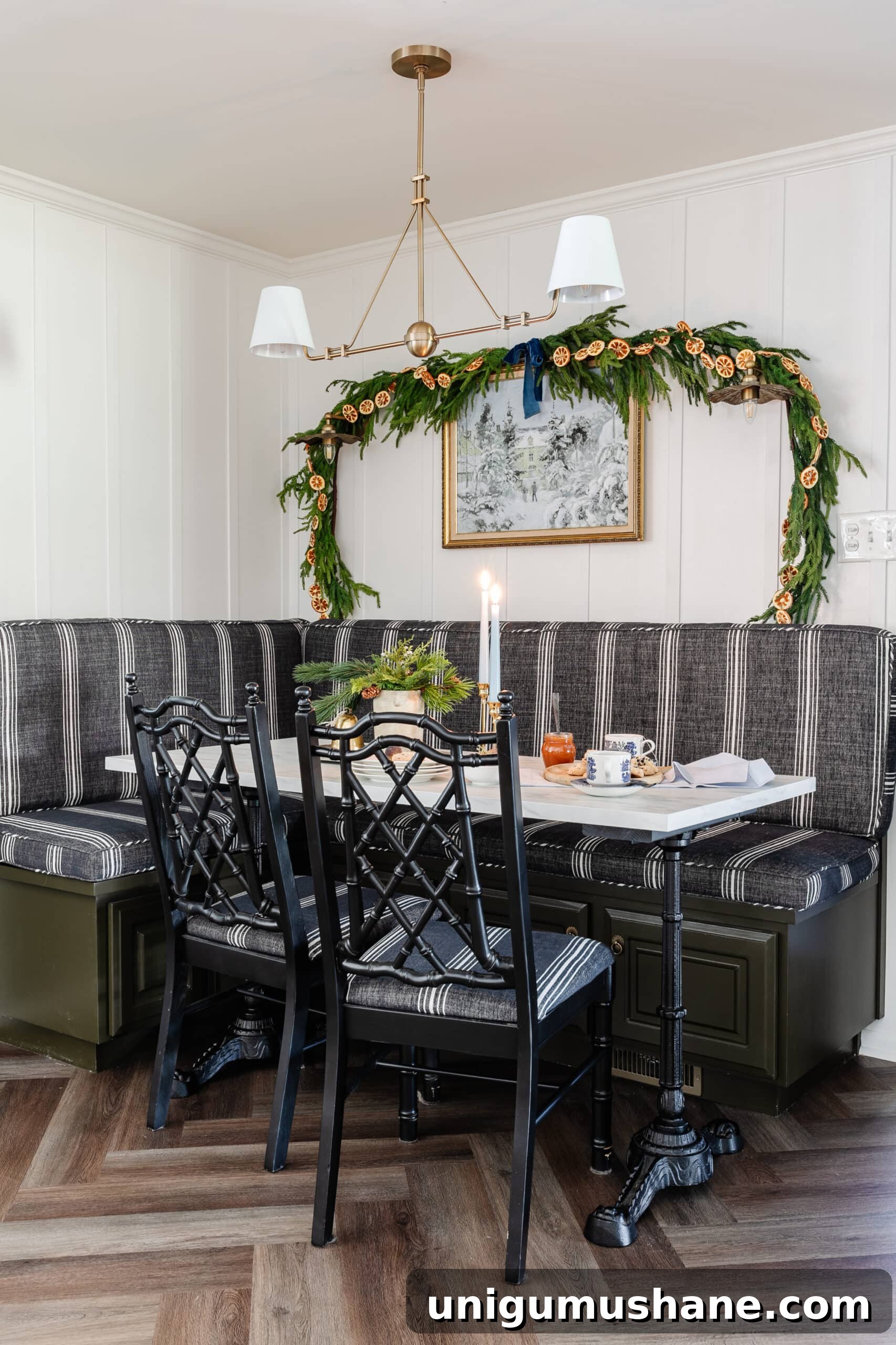 Free Winter Art Printable You Can Frame Anywhere 4 Christmas kitchen table with garland and winter scene art printable