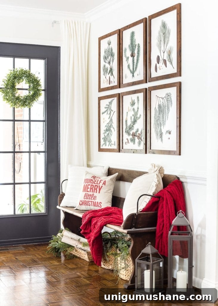 18 Christmas Wall Decor Ideas with Holiday Art Printables 17 Christmas printable set of winter botanical art in a gallery wall