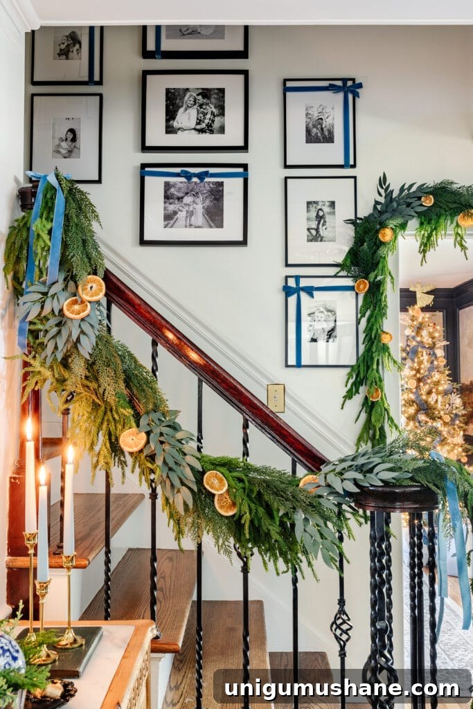 18 Christmas Wall Decor Ideas with Holiday Art Printables 6 Christmas wall decor idea using ribbon on existing picture frames