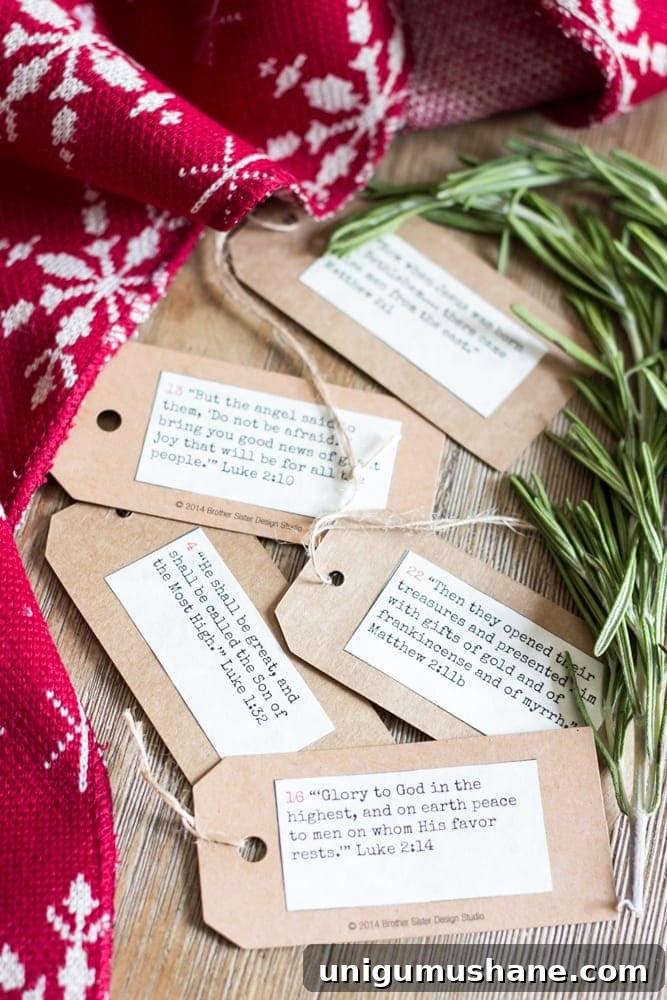 Printable Advent Countdown: Bible Verses for the Christmas Story 4 Advent scriptures printed on tags