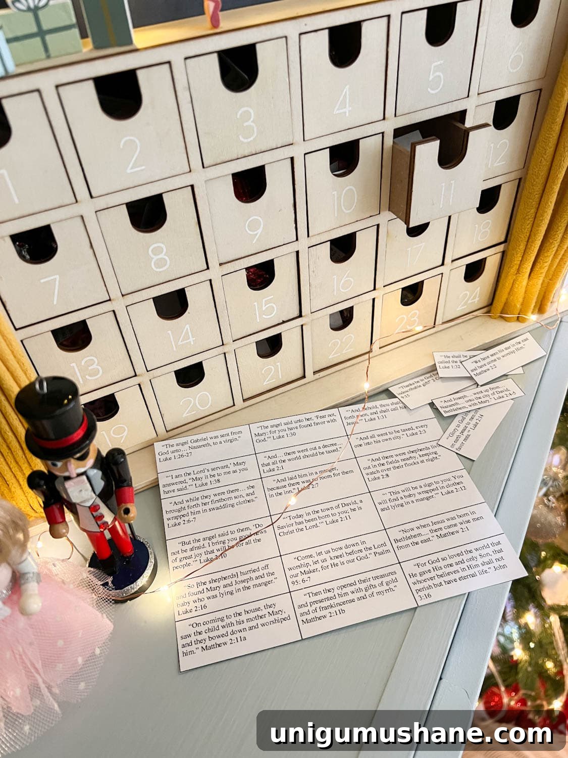 Printable Advent Countdown: Bible Verses for the Christmas Story 6 Printable Advent calendar with Bible verses of the Christmas story with ballet themed Advent calendar