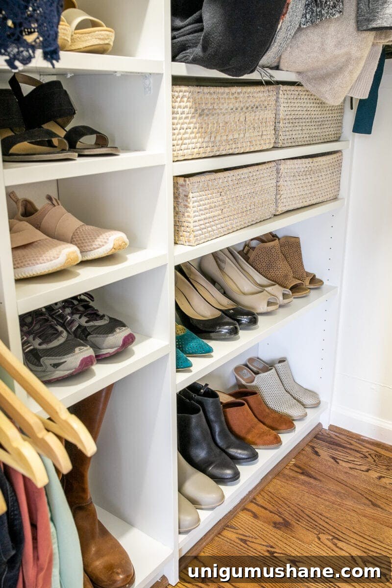 14 Things to Declutter for the New Year 15 shoes on shelves in a closet
