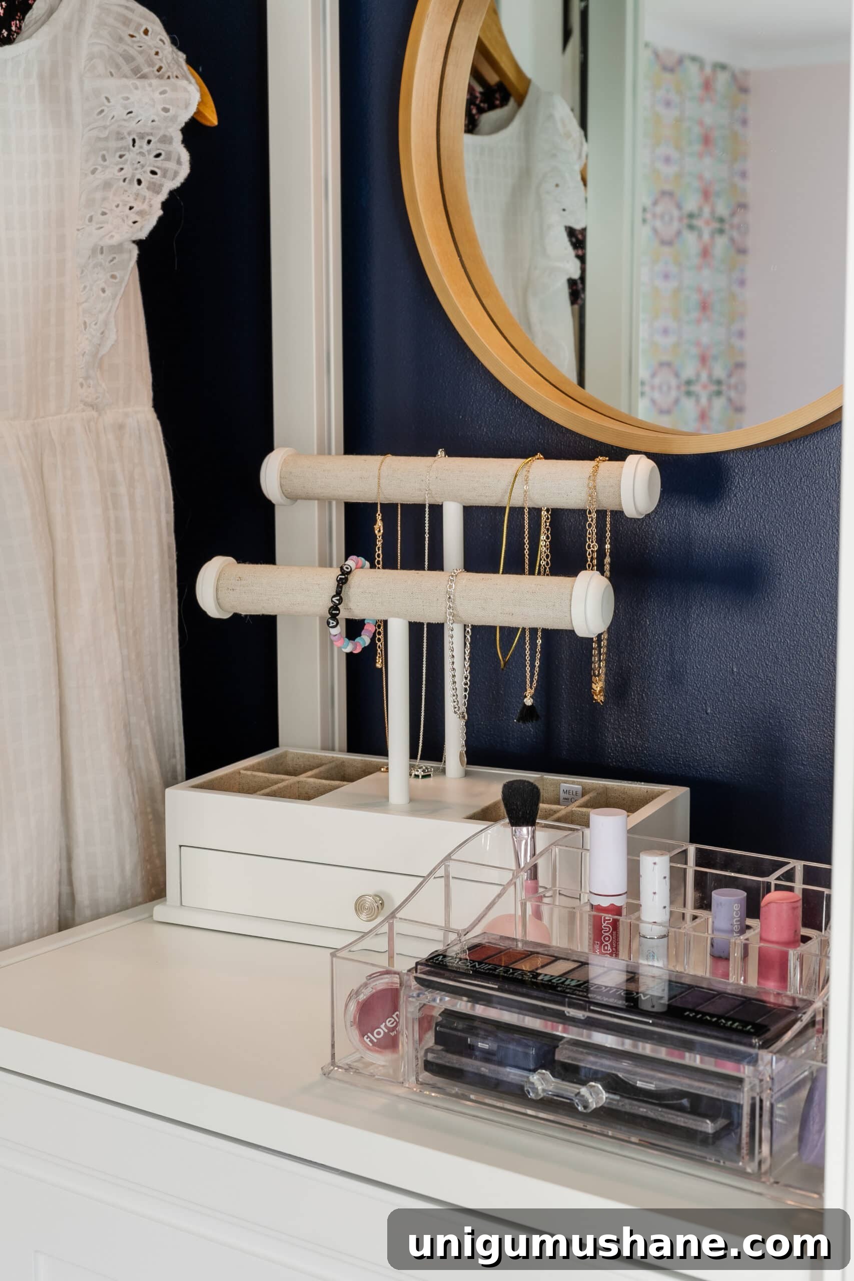 14 Things to Declutter for the New Year 5 jewelry and makeup organized in a closet