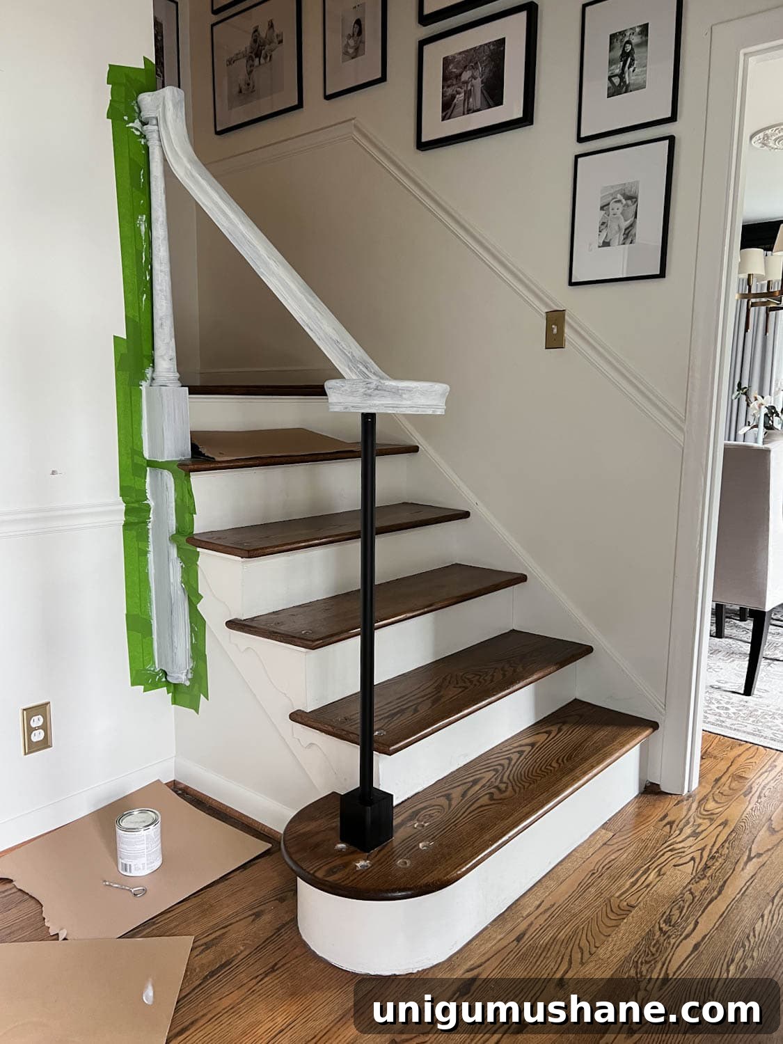 Replace Stair Spindles: DIY Staircase Makeover Guide 18 priming a stair railing with bonding primer